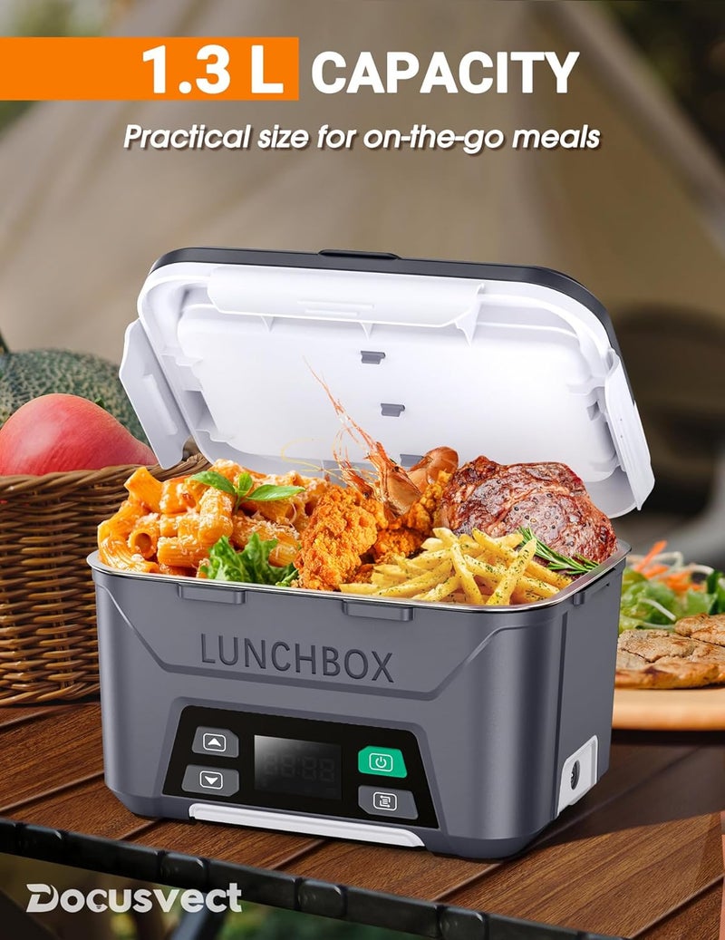 Docusvect Rechargeable Heated Lunch Box for Men, 1.3L Cordless Electric Lunch Box for Adults with Smart Scheduled Heating, Portable Food Warmer with Complete Accessories - Image 4
